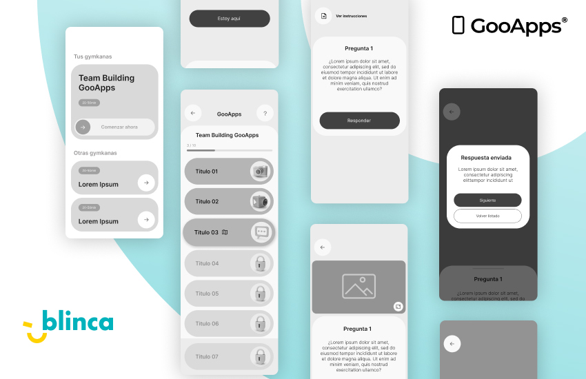 Lo-Fi wireframes del desarrollo de la app de Blinca